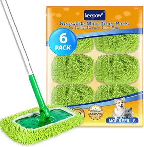 KEEPOW Dry Sweeping/Wet Mopping Cloths for Swiffer Sweeper Mop Deluxe Reusable & Washable Microfiber Mop Pads for All 10 Inches Flat Mop (Mop is Not Included)