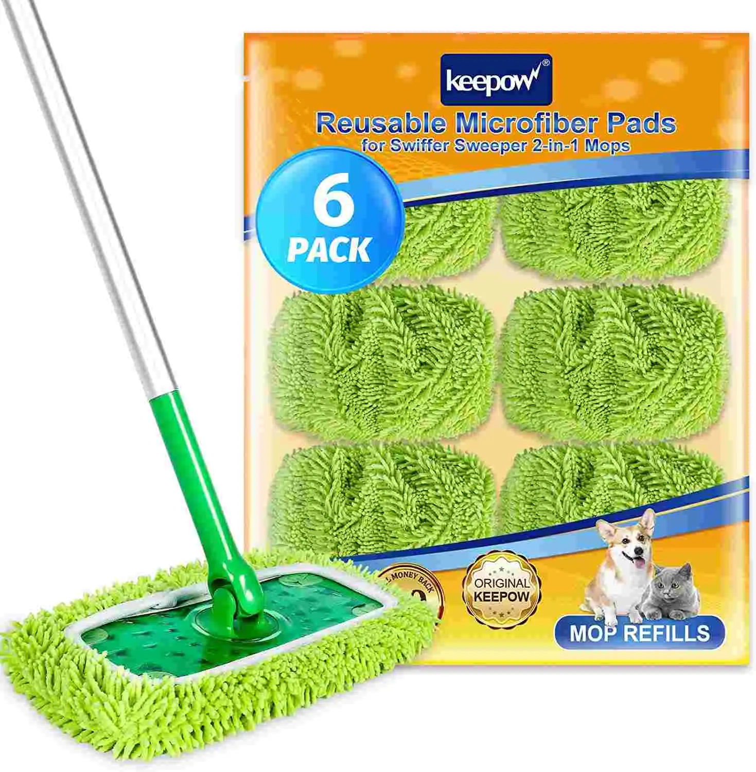 KEEPOW Dry Sweeping/Wet Mopping Cloths for Swiffer Sweeper Mop Deluxe Reusable & Washable Microfiber Mop Pads for All 10 Inches Flat Mop (Mop is Not I