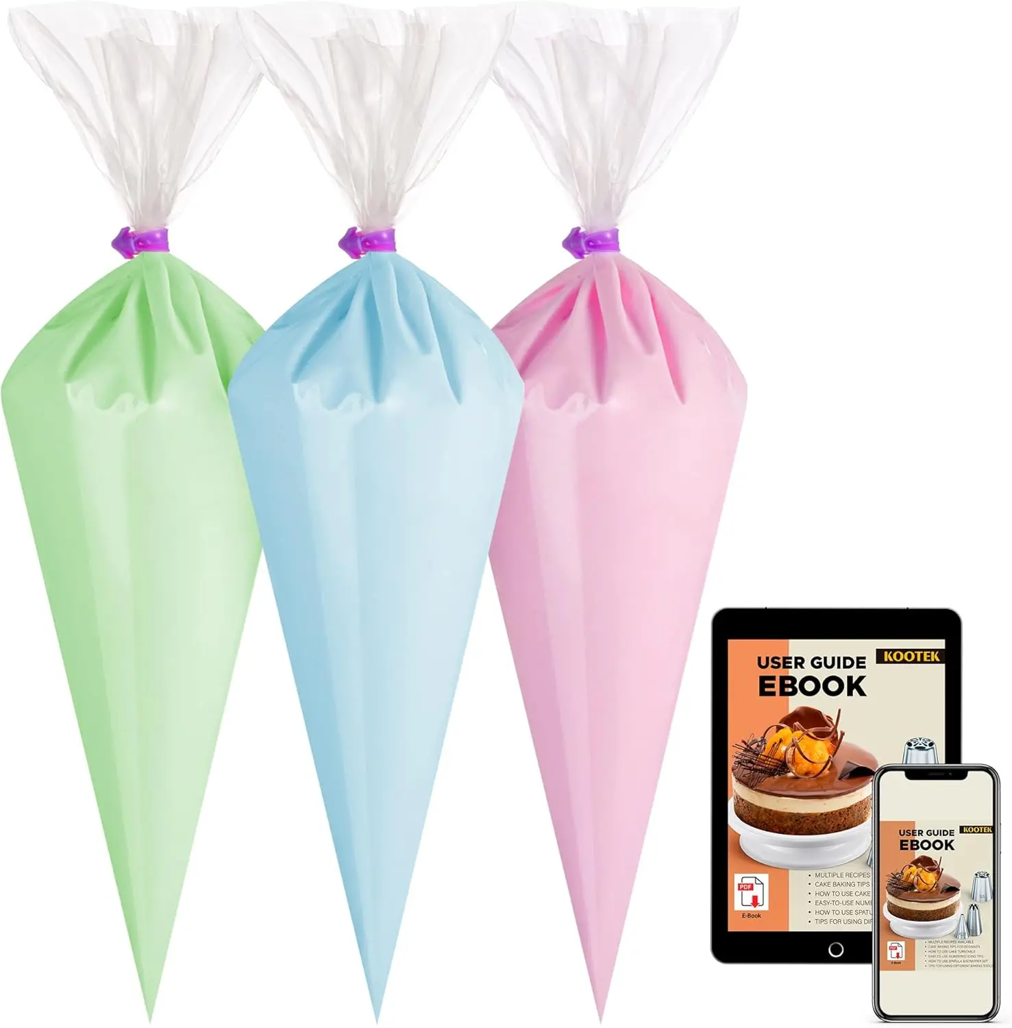 Piping Bags, Disposable Pastry Icing Bags 16 Inch, 100 Pcs Large | Anti Burst, Disposable, Durable, Transparent, for Cookie Cupcake Frosting Cake Decorating, Baking Supplies, Video Tutorial