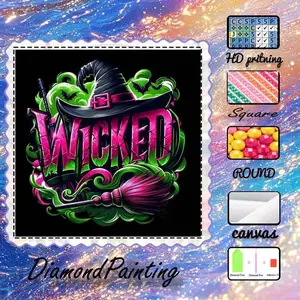 DIY 5D Flocking Cloth Diamond Painting Kit, AB Drills, Fairy Dust Drills, Crystal Drills, Witch, Halloween, Black, Fluorescent Diamond Embroidery, Special Craft Art Set, Wall Decor, Gift for Family, Lovers, Friends