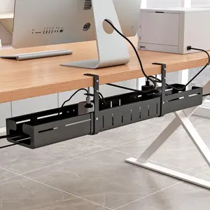 Under Desk  Management Tray, Expandable Length 25.2"-38.6",No Drill No  to Desk, Tray with Clamp for with Wire Management,for Cord Organizer for  Office Standing Desk, Black