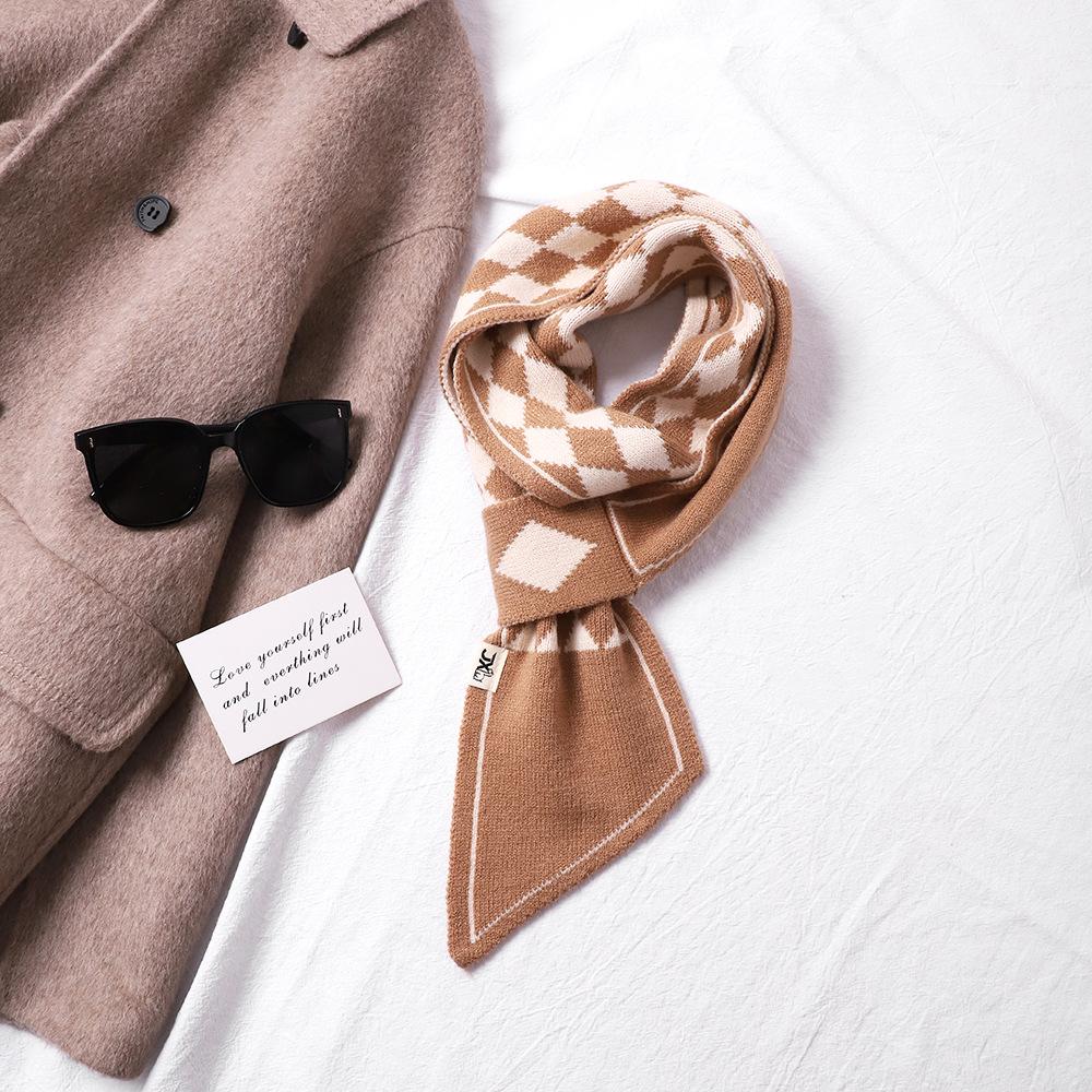 Neck Protection Houndstooth Narrow Scarf Small Long Knitted Small Scarf