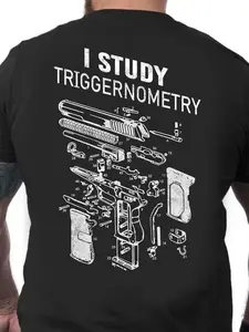 I Learn Geometry T-Shirt for Gun Enthusiasts, Tactical Humor Tee for Weapon Lovers, Casual Long Fit Style