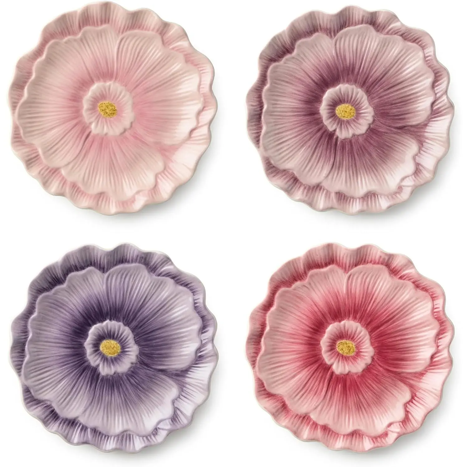 Handmade 4-Piece 3-D Ceramic Small Fruit Plates - 6-in Sculpted Floral Plates with Raised Petals, Botanical Details - Ideal for Desserts, Tea-Time, Flower-Themed Parties, Flowers, Party, Dinnerware