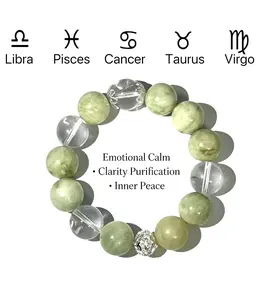 Peace & Protection Crystal Bracelet – Natural Xiuyu Jade & Clear Quartz|One-of-a-Kind Calm & Balance Bracelet for Libra, Pisces, Cancer, Taurus, Virgo