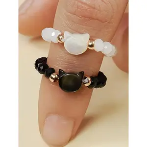 Cute Cat Design Ring, Fashion Rings, Dainty Stacking Rings, Fashion Stackable Ring for Women & Girls, Trendy All-match & Exquisite for Birthday Gift