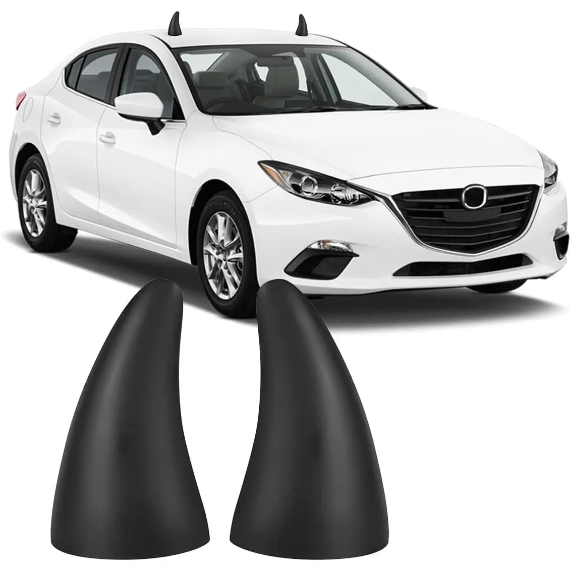 2PCS 3D Devil Horn Stickers for Car Roof Bumper, 4.3 Inch Elasticity Anti Collision Protector Decals, Self-Adhesive Auto Decoration Ornaments, Car Exterior Accessories for Truck, SUV, Car (Black)