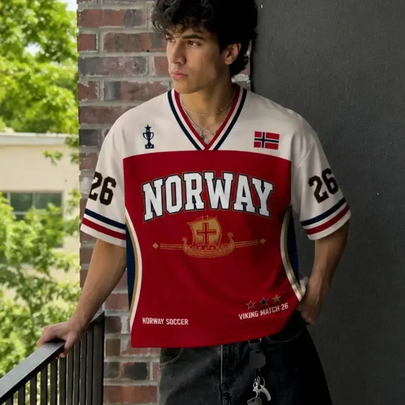 MESH Norway Soccer Jersey, Norway Soccer Shirt, Norwegian Viking Heritage Soccer Jersey Gift for Fans Men Women