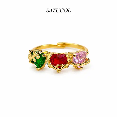 18K Gold Plated 3 Sacred Hearts Adjustable Ring, Hypoallergenic Non Tarnish Catholic Faith Jewelry, Holy Family Protection Blessed Gift for Women