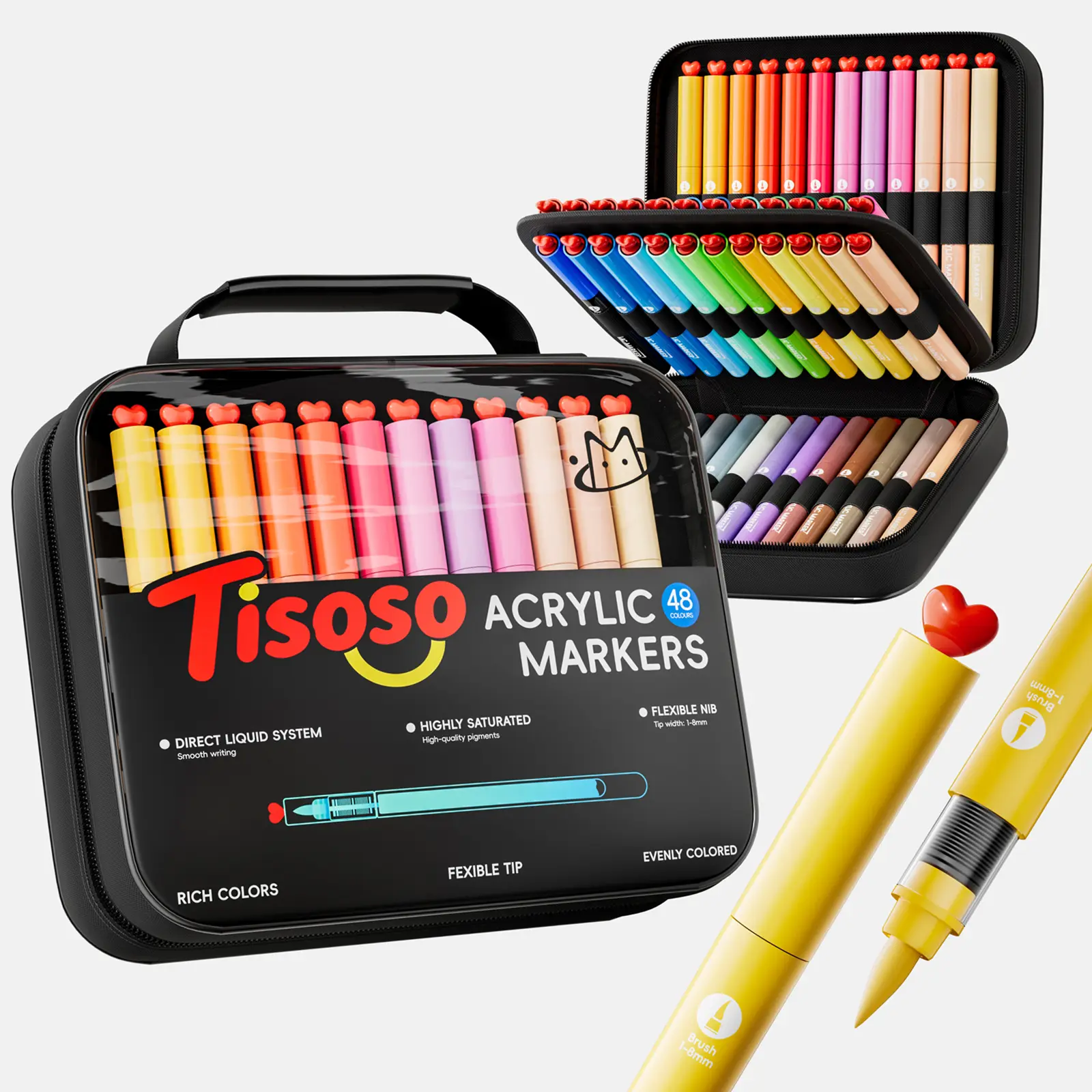 【New Arrivals】Tisoso Color Marker Set, 24/36/48-Color Acrylic Paint Pens with Canvas Bag, Brush Tips, Auto-Ink Flow, Colored Pen Barrel, High Opacity Waterproof DIY Painting Supplies Creative Kit for Rock, Wood