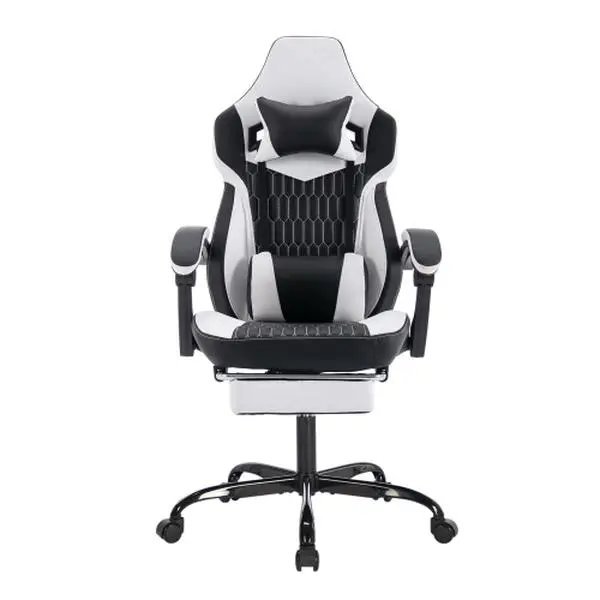 Bellemave Ergonomic High Back Computer Gaming Chair with Body Alignment Support - 3" Lift, Adjustable Lumbar Support, 90-120° Recline, Retractable Footrest, 360° Swivel, Leather-Metal Racing Office Chair for Home Office