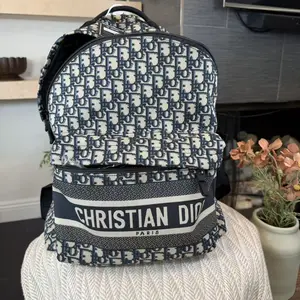 Pre-owned Dior Canvas Travel Bags Christian Oblique Travel backpack