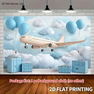 2D plane design, single piece 2D airplane balloon, cloud cartoon dreamy background fabric, party banner, creative teenage shower room bedroom living room photography studio, 2D plane design wwx