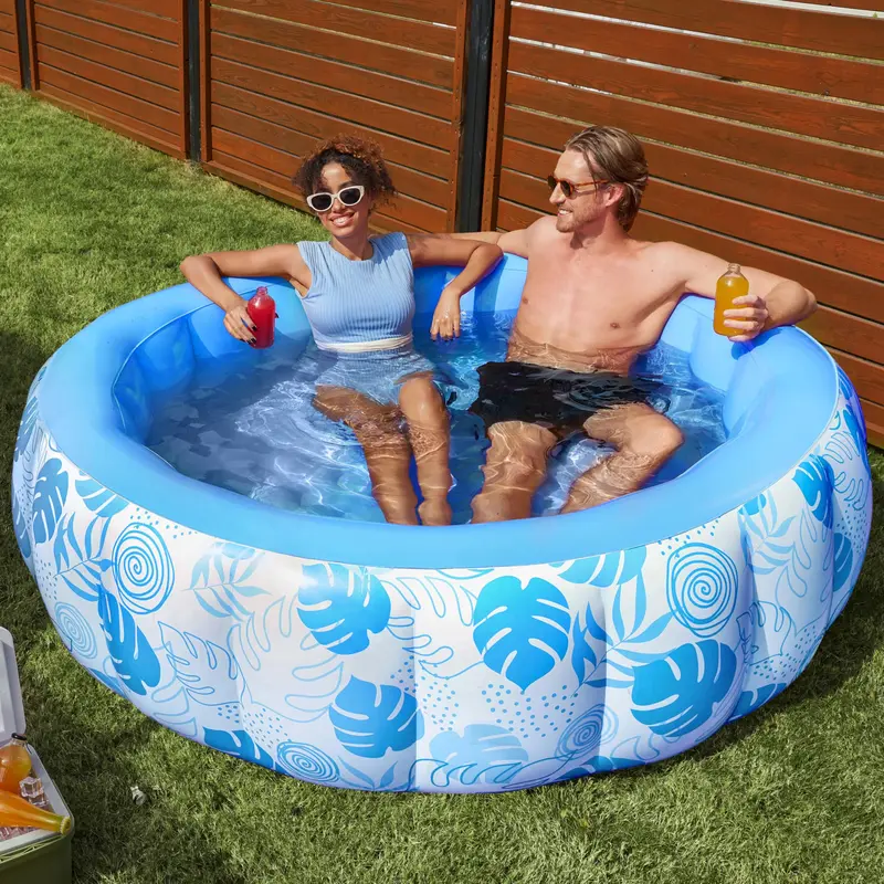 SLOOSH Inflatable Swimming Pool,5.5ft x 20 Inch Full-Sized Blow Up Durable Thickened Luxury Above Ground Family Pool with Comfortable Backrest for Summer Water Party Backyard Garden Lawn, Blue/Sandy/Pink / Electric Air Pump DealsForYouDays