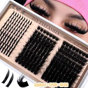 UMIRYAO 300D/200D160D/120D/100D/80D/60DLash Clusters With Spikes & Bottom Lashes Fluffy Volume Manga Natural Spiky Cluster False Eyelashes Fairy Cluster Lashes Wispy Manga Lash D Curl Individual Anime Mink Lashes Extensions Full