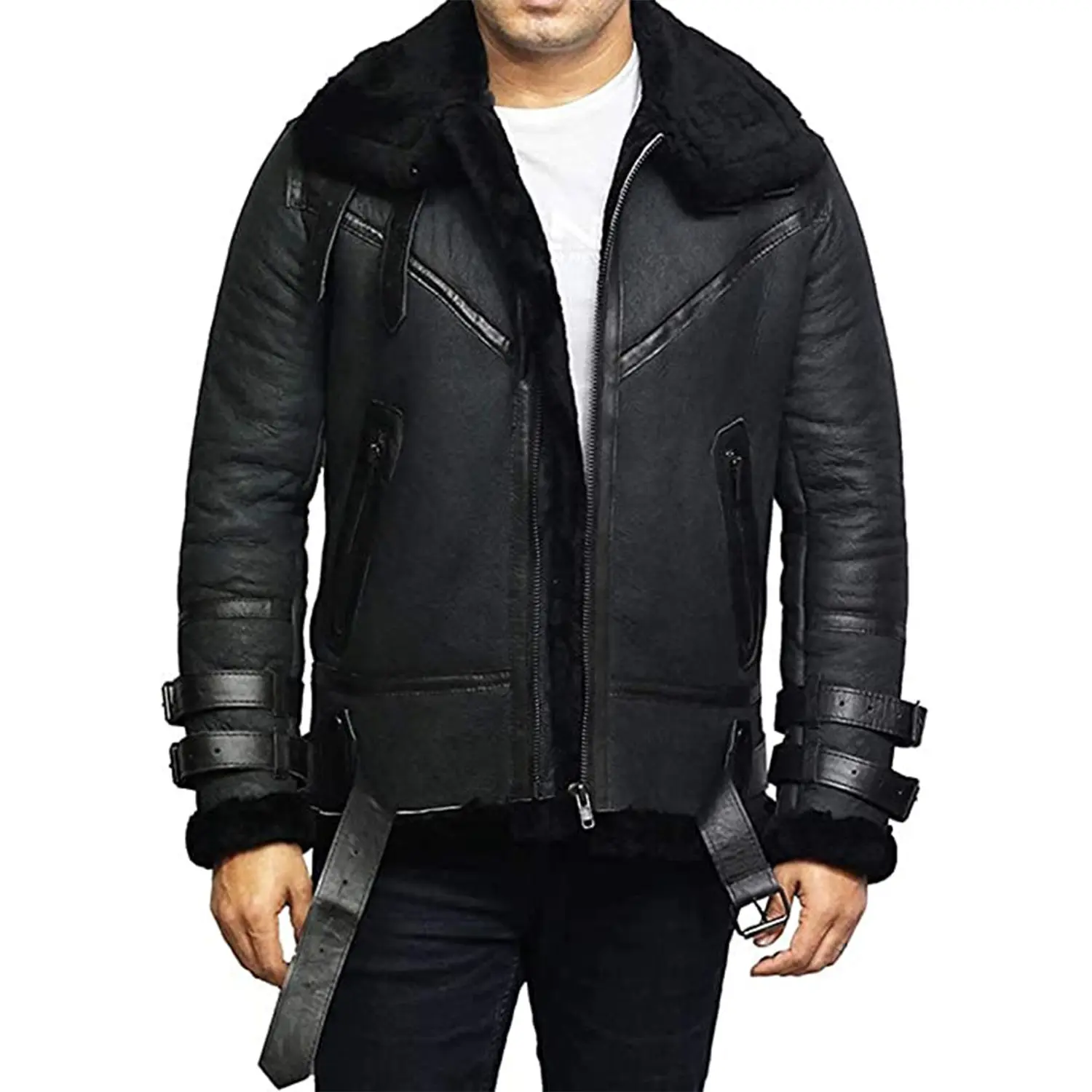 MotorCycleJackets Men's B3 Bomber - RAF Aviator Real Sheepskin Leather Jacket