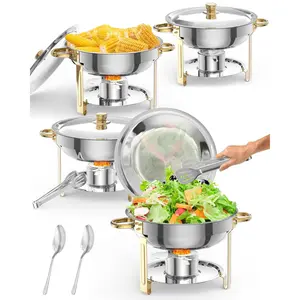GARVEE 4 Pack Chafing Dish Buffet Set With Lid & Spoon & Tweezers, 5QT Stainless Steel Chafers and Food Warmers for Restaurant Catering Party Weddings