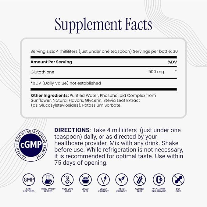 Liposomal Glutathione - Ultra High Absorption Liquid Glutathione Supplement - Supports Natural Detoxification, Immune System, Skin Health, Mental Clarity & Overall Well-Being