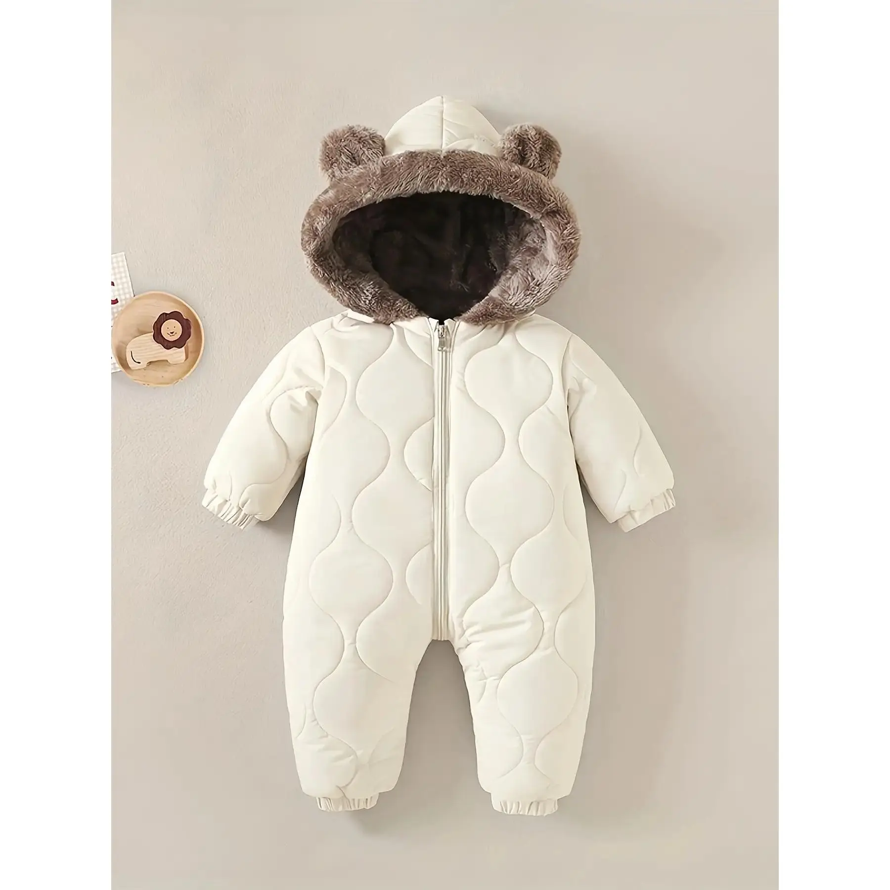 Unisex Kids' Snowsuit, Warm Fleece-Lined Polyester Fashion Apparel, Long Solid Color Hooded 1-Piece for Winter Outdoor Activities, Outfits, Casual, Clothes, Long Sleeve