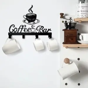 Coffee Cup Holder, 2 Counts/set Wall Mounted Wall Mountable Coffee Cup Storage Rack with Hooks, Coffee Bar Display & Storage Solution for Home Kitchen Dining Room, Organiser