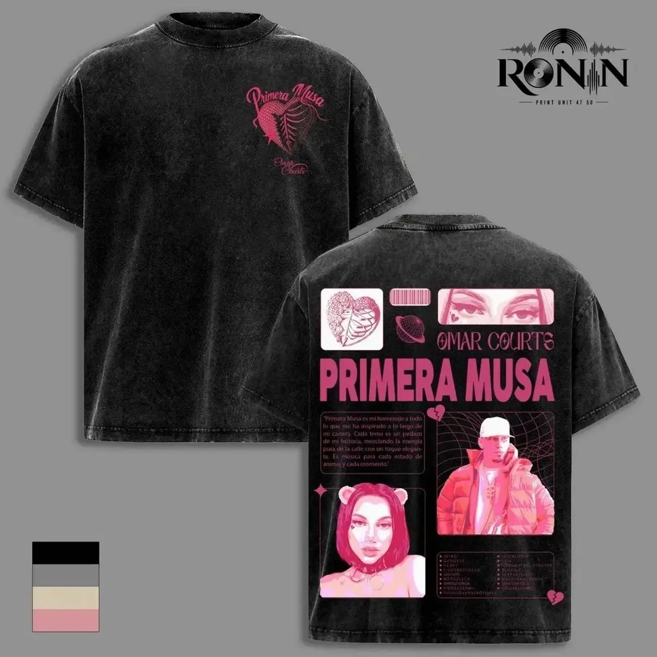 Omar Courtz Primera Musa Apparel Collection - Menswear & Women's Clothes Oversized Vintage Round Neck Shortsleeve Graphic Washed T-Shirt, Tank Top, Sweatshirt, Hoodie - Premium Heavyweight Soft Cotton Streetwear, Gift for Latin Urban Music Fans CRG MPG