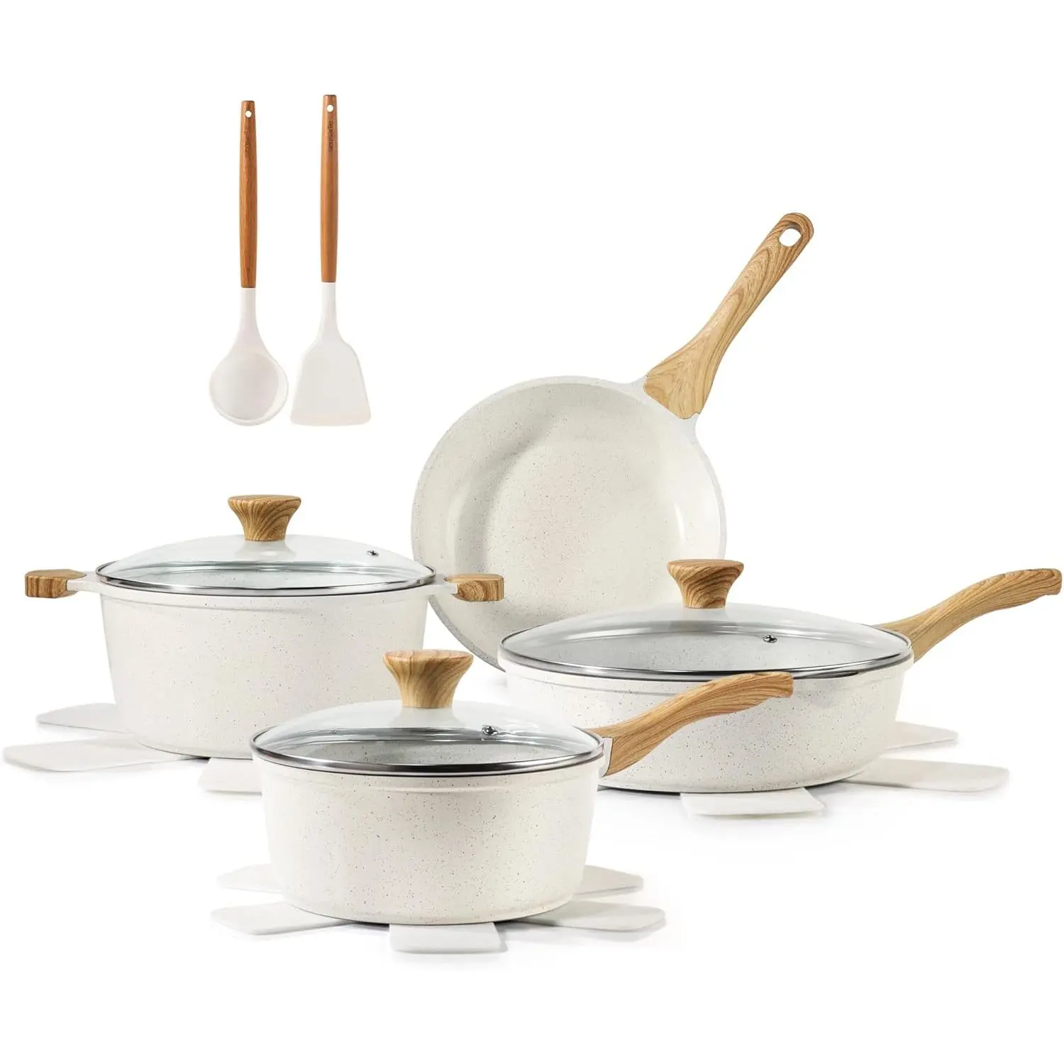 SENSARTE Nonstick Ceramic Cookware Set 13-Piece, Healthy Pots and Pans Set, Non-toxic Kitchen Cooking Set with Stay-Cool Handles, Silicone Tools and Pot Protectors, PFAS and PFOA Free