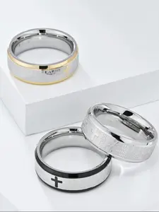 Classic Stainless Steel Cross Bible for Men, Prayer Faith Hand Jewelry Accessory, Religious Symbolic Gift for Him, Engraved Ring