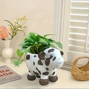 Cute Resin Cow Succulent Planter Craft, Perfect for Garden Patio Indoor Decor, Unique Home Decoration Accessory