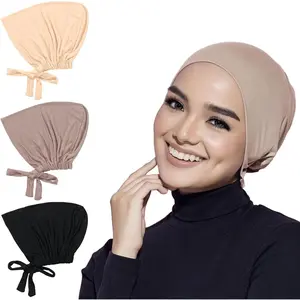 Pack of 3 Hijab Headscarf Women, Hijab Undercap, Turban Hat Women, Islamic Muslim Underscarf Hijab with Tie Back, Elastic Breathable Hijab Hat Headgear Chemo Headscarf Sleep Hat