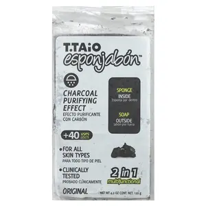 T. Taio Soap Bar With Sponge Inside, Original Charcoal, 4.2 oz (120 g)