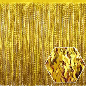 4 Pack  Wave Foil Fringe Curtain Backdrop, 3.28Ft x 8.2Ft Metallic Tinsel Foil Fringe Streamer Curtains for Photo Booth, Mother's Day, Easter, Birthday, Wedding Party Decoration