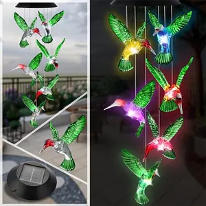 Hummingbird Solar Wind Chimes with Color Changing LED Lights, Outdoor Waterproof Hanging Decor for Garden, Patio, Courtyard - Gift for Mom, Housewarming, Garden Lovers