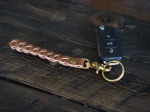 Braided Leather Keychain, Leather Braid Key Fob, Mens Key Ring w/ Brass Clasp, Black & Brown Leather Key Holder, Mens Christmas Gift for Dad