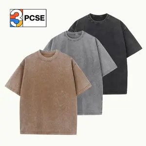Men's retro washed T-shirt, pure cotton round neck short sleeves, summer casual loose solid color street style basic Korean fashion suit