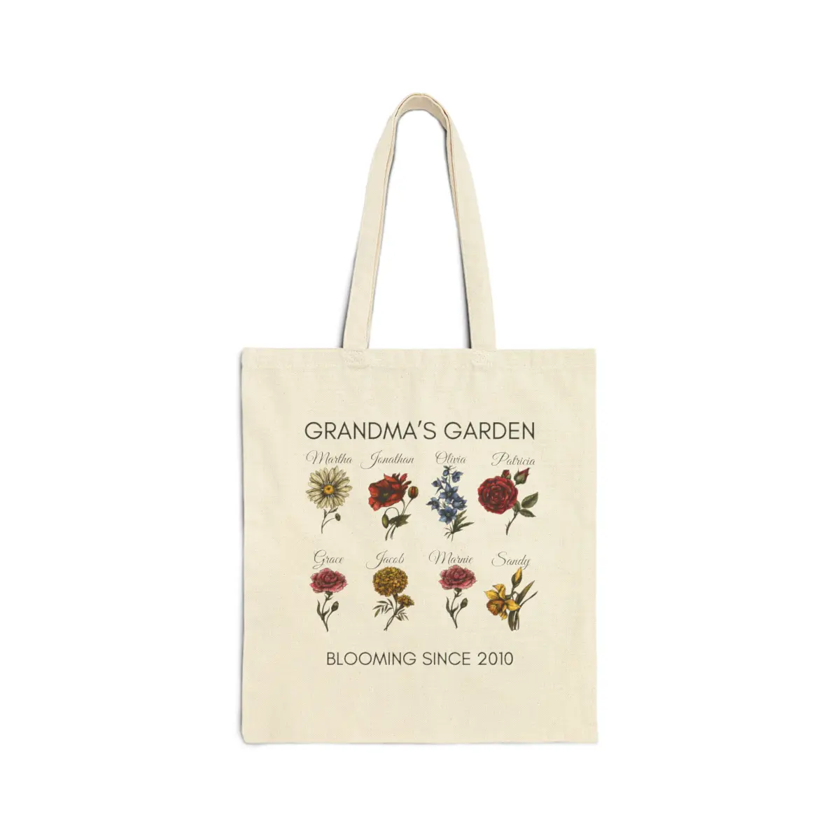 Cotton Canvas Tote Bag Grandma Tote Bag, Personalized Birth Flower