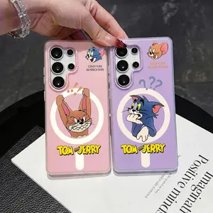 Cartoon Tom and Jerry Phone Case 2‑in‑1 Clear Jelly For Samsung Case | Galaxy S26/S26+/S26 Ultra/S25/S24/S23/S22/S21 | Dopamine Photo Card Holder | Slim Soft TPU Shockproof Anti‑Yellowing Lightweight Trendy