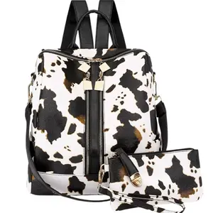 Leather Cowprint Backpack with Zipper Closure, Adjustable Strap, and Flap Accordia, Ideal for Everyday Use