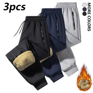 Men's casual fleece-lined warm pants, anti-lost zipper pocket, drawstring waistband, thickened warm fleece, warm and comfortable fleece, daily casual sports jogger pants, ankle-length pants extreme cold weather lining