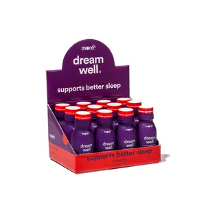 Dream Well by More Labs | Sugar-Free Sleep Aid Drink | Fall Asleep Fast & Wake Up Refreshed | 5mg Melatonin, 5-HTP, Lemon Balm, Glycine, Jujube Seed | Guava Flavor | 12/24 Pack | Vegan, Non-GMO, Gluten-Free, Caffeine-Free | Natural Calm Sleep Supplement