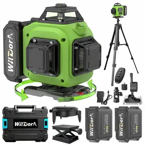 Laser Level Kit with Tripod, 4x360° Self Leveling +4° Laser Level,Remote Control 4D Green 16 Line Laser Leveler Tool forWoodworking&Renovation, with 2x4800mAh Li-ionBatteries&Hard Carry Case