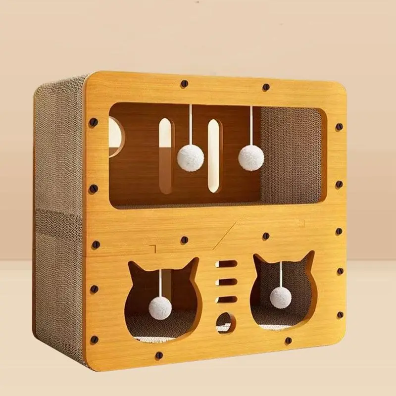 FANJUN-AMTECH 2-in-1 Wooden Cat House & Scratcher Set, Cozy