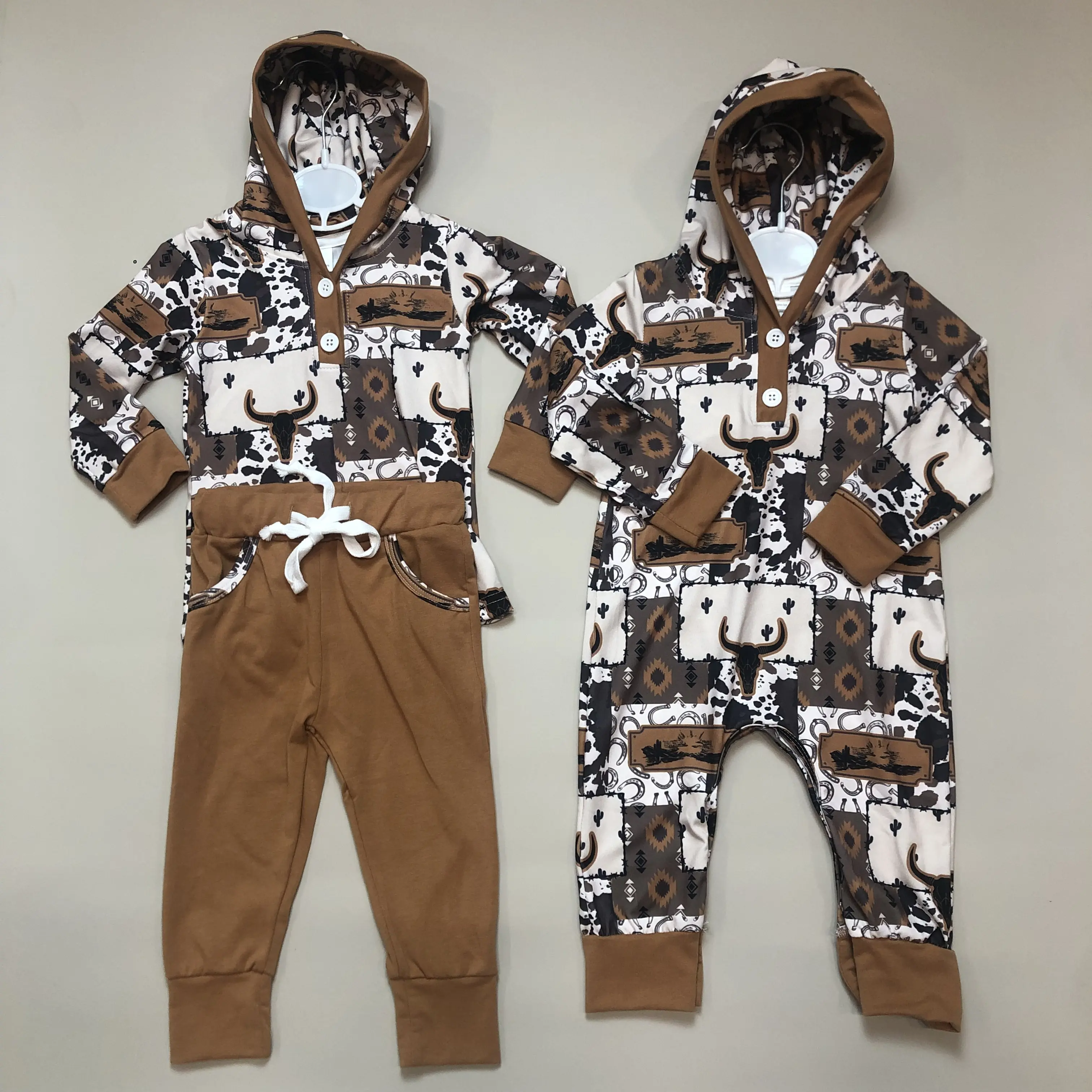 Toddler-Boy Cow Western Hunting Winter Outfit Set, Kids Boys Clothing Hooded Casual Suits