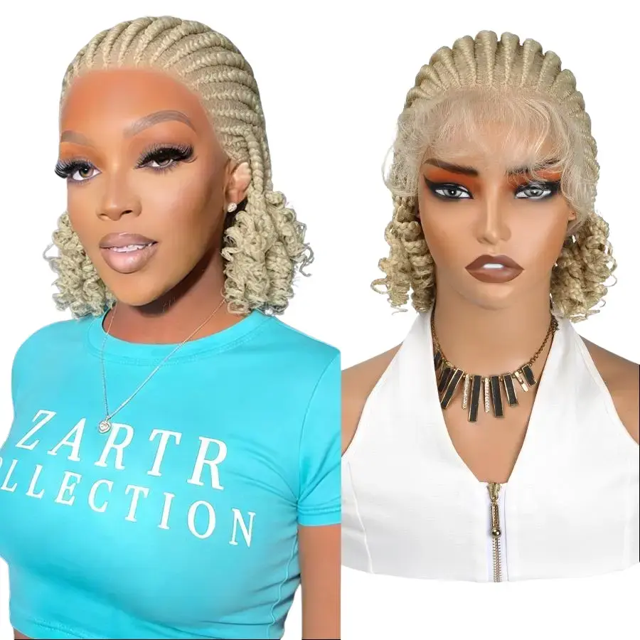 DOSAY 613 Honey Blonde Cornrows Braided Wigs With Wavy Ends Synthetic Full Lace Braided Lace Wig With Baby Hair Colored Knotless Braids Wig