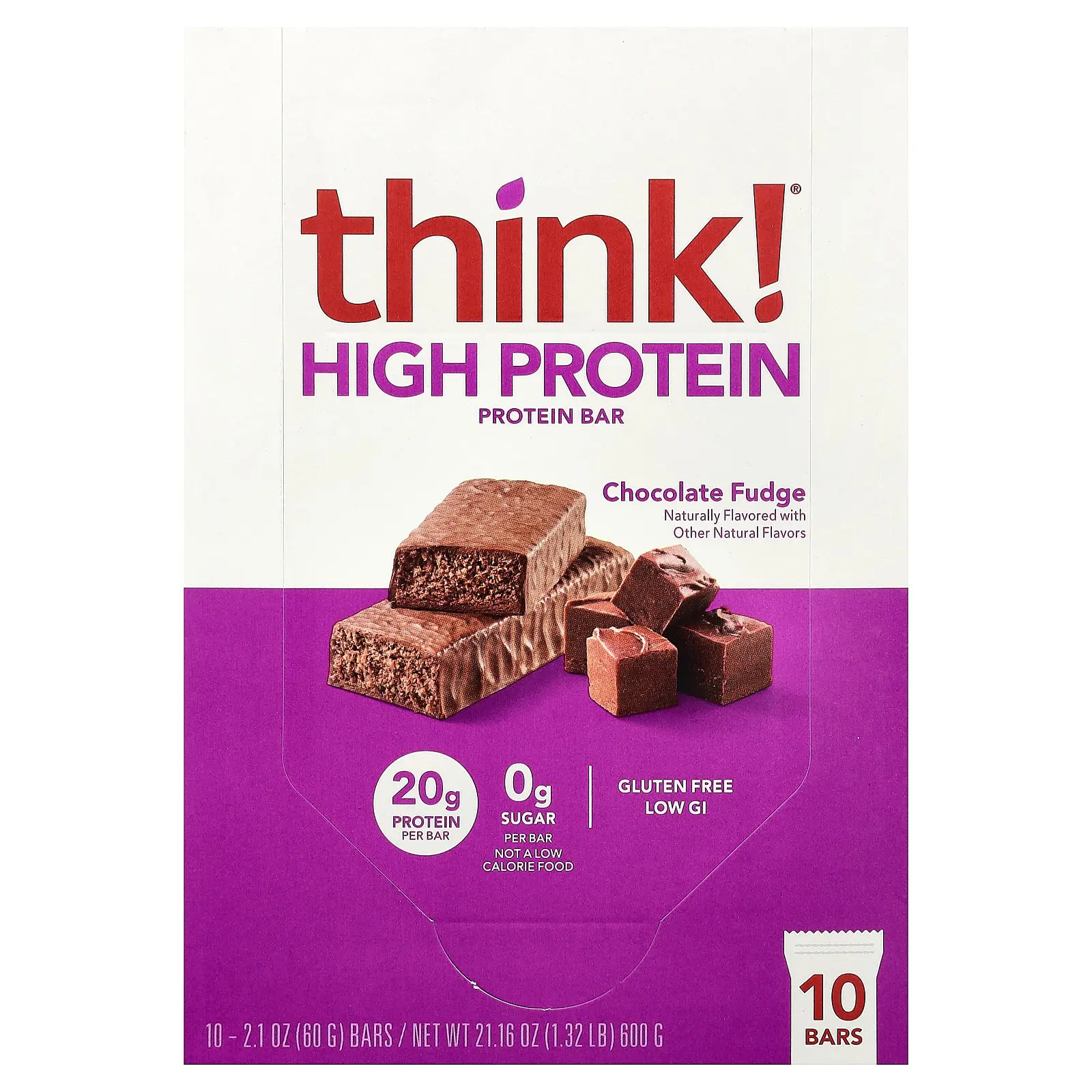 Think ! High Protein Bars, Chocolate Fudge, 10 Bars, 2.1 oz (60 g) Each