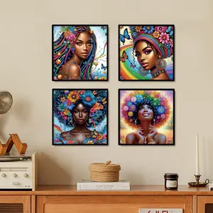 African American Beauties Pattern DIY Diamond Arts Colorful Painting Kit, 1 Set Handmade Art Picture without Frame for Beginners, Wall Art Decor for Home