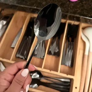 LVABZ 60pcs Stylish Silver/Black Stainless Steel Cutlery Set – 12-Person Traditional Dinnerware Set with Dinner Knives, Salad Forks, and Dessert Spoons, Gift Boxed, Dishwasher Safe, Perfect for Campfires, BBQs, Parties, Gifts, and Kitchen Use.