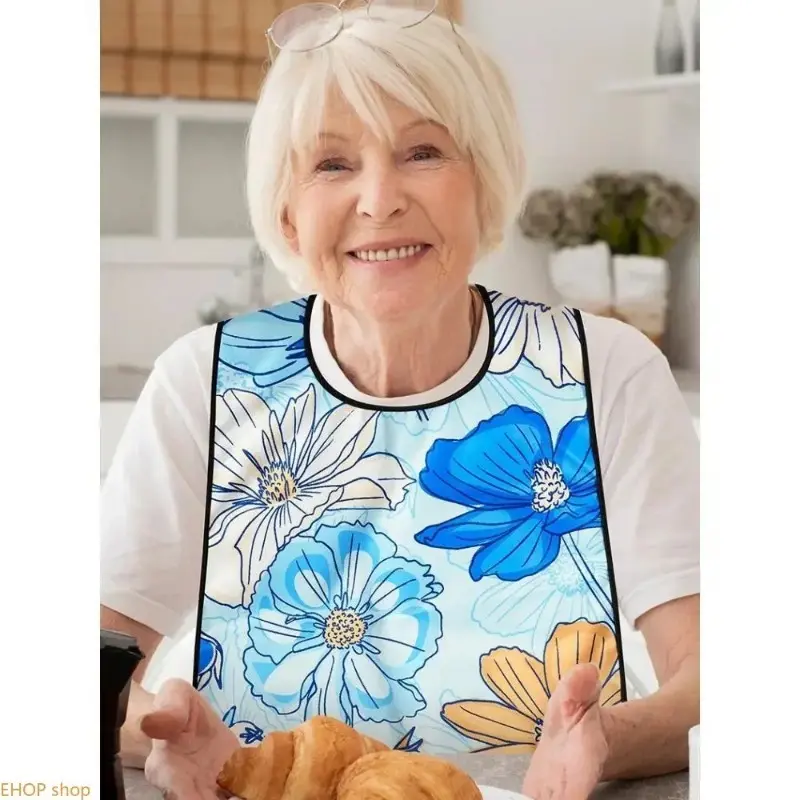 Waterproof Adult Mealtime Bib for Elderly, Large Coverage Stain Resistant Reusable Eating Guard, Lightweight Comfort Dining Apron Accessory for Seniors Daily Home Meals