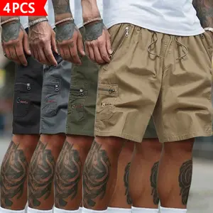 4-Pack Men’s Cargo Shorts, Multi-Pocket Casual Work Shorts with Zippered Pockets, Elastic Waist Drawstring Summer Outdoor Shorts for Men, Lightweight Breathable Tactical Shorts for Hiking, Fishing, and Everyday Wear