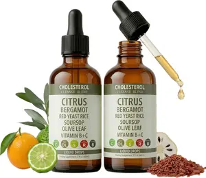 2 Bottle Red Yeast Rice Drops 2 Fl Oz -Citrus Bergamot Liquid, High Absorption Cholesterol Support with Soursop Olive Leaf Vitamin B+C Natural Non-GMO Heart Health Antioxidant Liquid Supplement