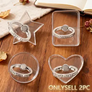 2-Pack Phone Ring Stands Silver & Rose, 360-Degree Rotating Foldable Universal Transparent Holder for All Phones
